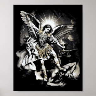 Saint Michael Defeating Satan Archangel Warrior Poster