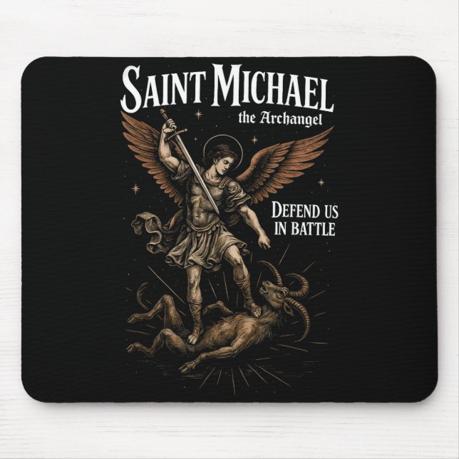 Saint Michael Defend Us In Battle Archangel Christ Mouse Mat (Front)