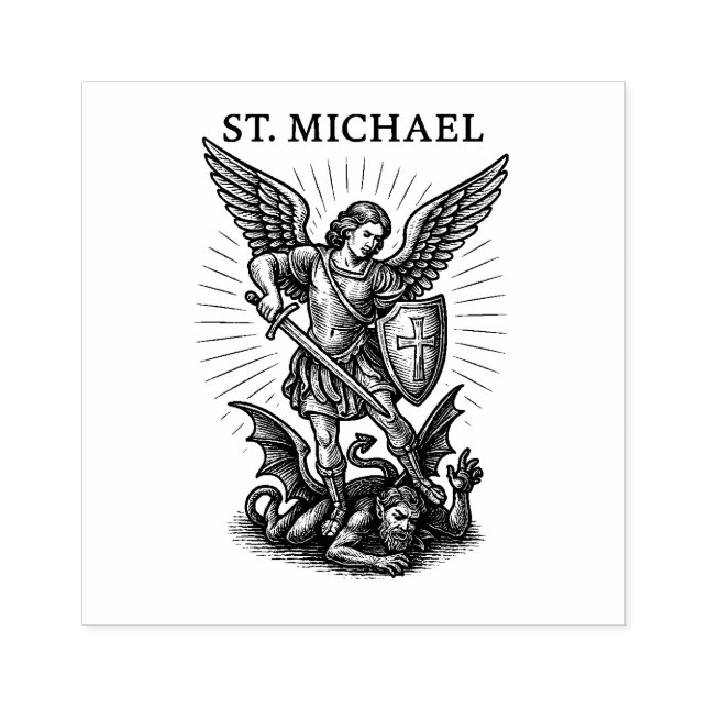 Saint Michael the Archangel Angel Religious Rubber Stamp (Imprint)