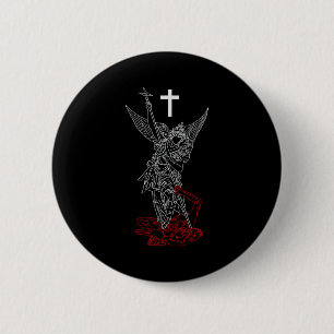 Saint michael the archangel defeating satan 6 cm round badge