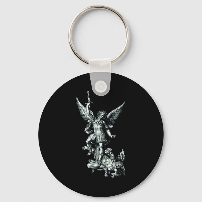 Saint Michael The Archangel Defeating Satan Christ Key Ring (Front)