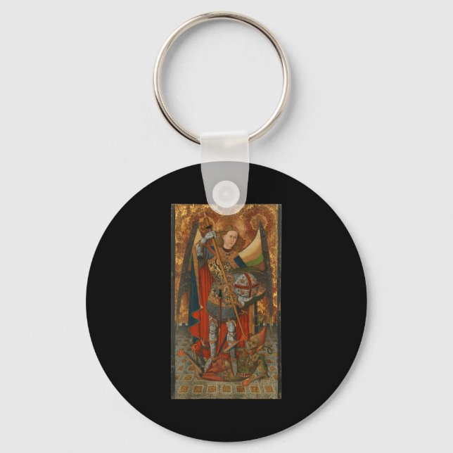 Saint Michael The Archangel Defeating Satan Christ Key Ring (Front)