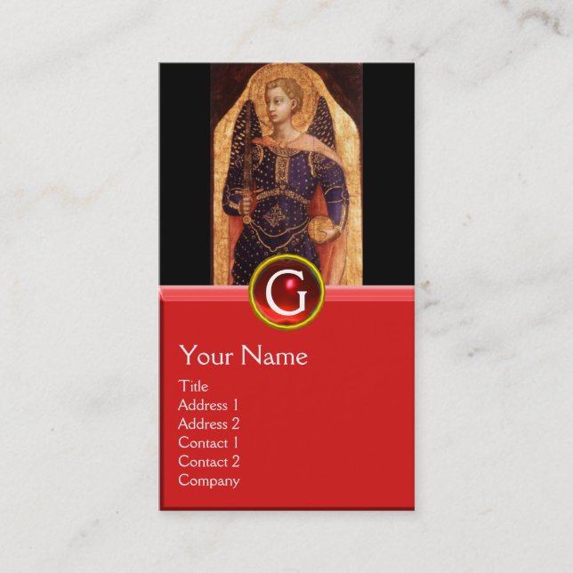 SAINT MICHAEL THE ARCHANGEL WITH DRAGON MONOGRAM BUSINESS CARD (Front)