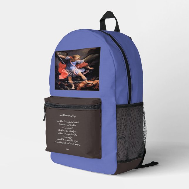 Saint Michael the Archangel with Prayer Printed Backpack (Back Corner Right)