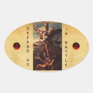 SAINT MICHAEL VANGUISHING SATAN OVAL STICKER