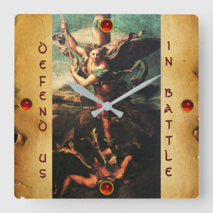 SAINT MICHAEL VANGUISHING SATAN Parchment Square Wall Clock
