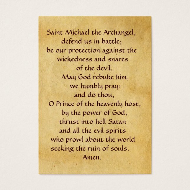 SAINT MICHAEL VANGUISHING SATAN Prayer Card (Front)
