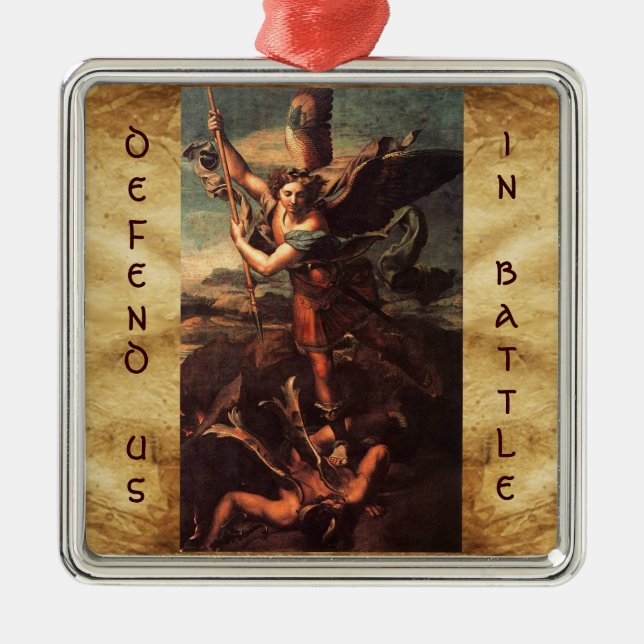 SAINT MICHAEL VANGUISHING SATAN Prayer Metal Tree Decoration (Front)