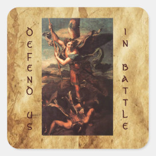 SAINT MICHAEL VANGUISHING SATAN SQUARE STICKER