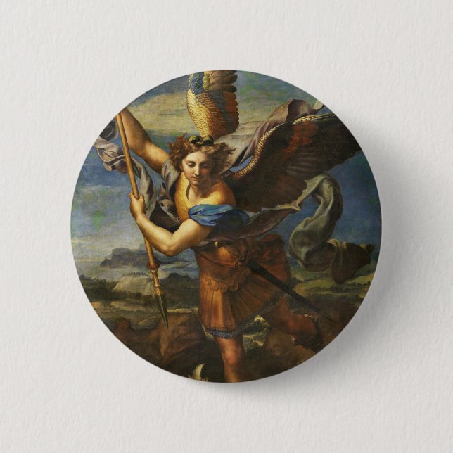 Saint Michael Vanquishing Satan by Raphael 6 Cm Round Badge (Front)