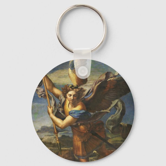 Saint Michael Vanquishing Satan by Raphael Key Ring (Front)