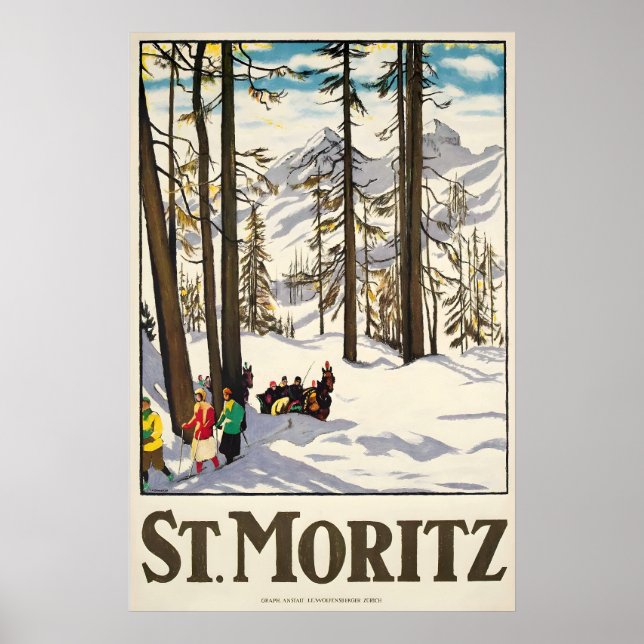 Saint Moritz Alpine Resort Switzerland Winter Ski Poster (Front)