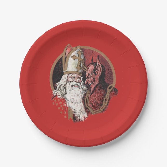 Saint Nicholas and Krampus Paper Plate (Front)