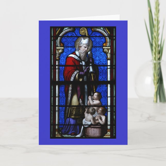 Saint Nicholas Blessings Stained Glass Holiday Card (Front)