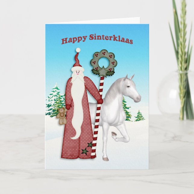 Saint Nicholas, Horse, Happy Sinterklaas Holiday Card (Front)