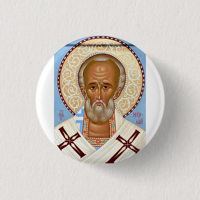 Saint Nicholas of Myra Premium Orthodox Art 3 Cm Round Badge (Front)