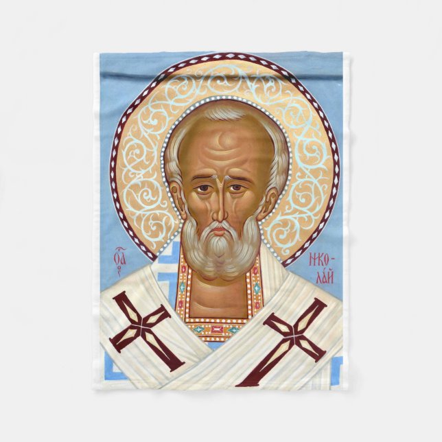 Saint Nicholas of Myra Premium Orthodox Art Fleece Blanket (Front)