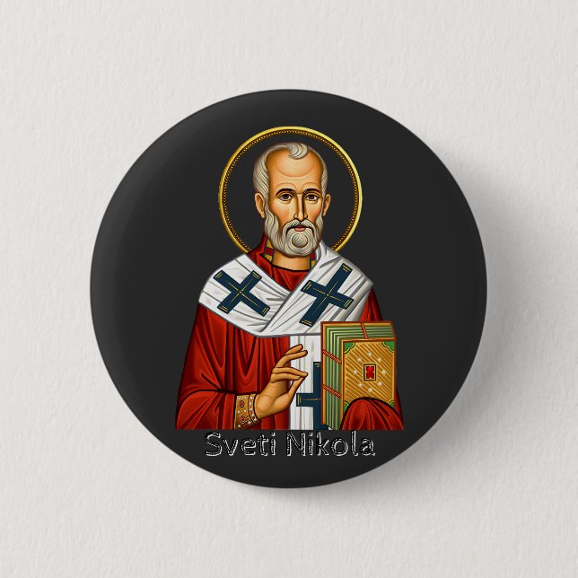 Saint Nicholas orthodox serbian letter icon  6 Cm Round Badge (Front)