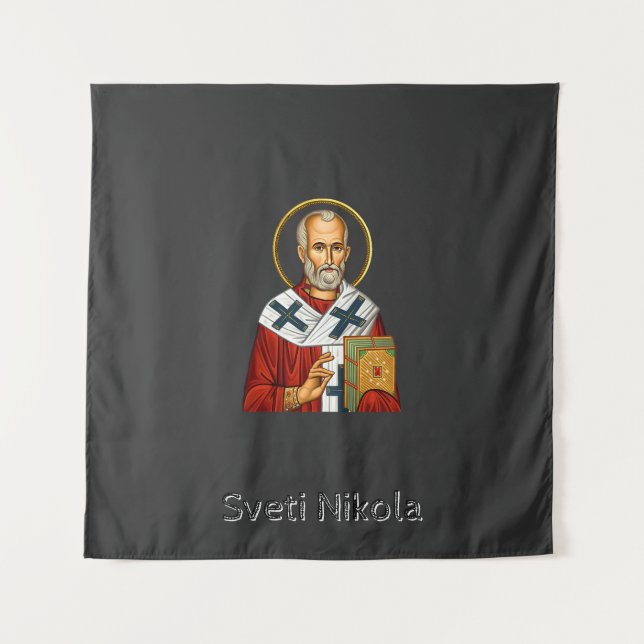 Saint Nicholas orthodox serbian letter icon  Tapestry (Front)