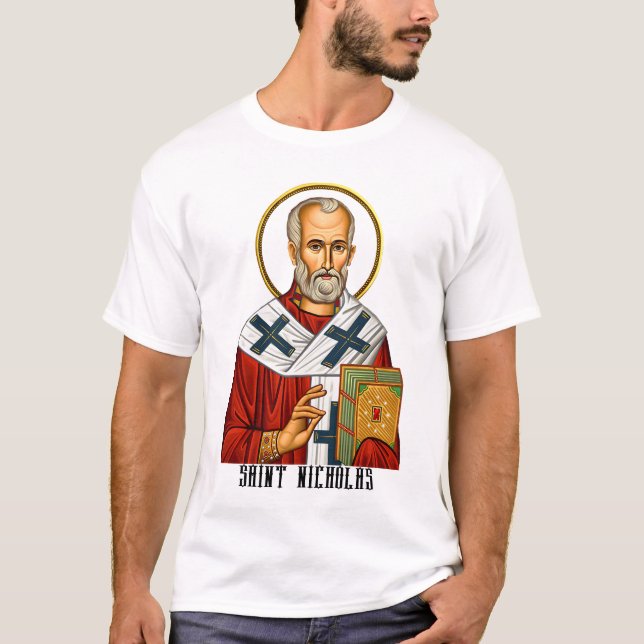 Saint Nicholas orthodox serbian saints icon T-Shirt (Front)