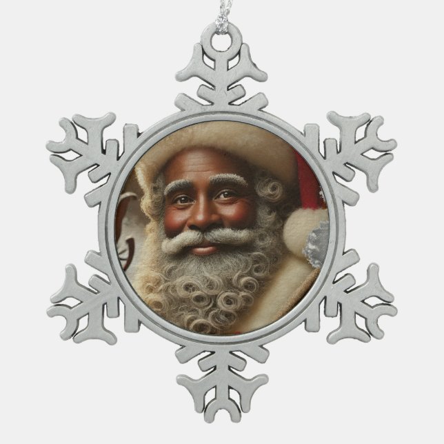 Saint Nick Snowflake Pewter Christmas Ornament (Front)