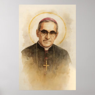 Saint Oscar Romero Watercolor Catholic Martyr Poster