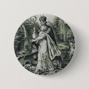 Saint Patrick Banishing Snakes Vintage Engraving A 6 Cm Round Badge