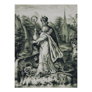 Saint Patrick Banishing Snakes Vintage Engraving A Poster