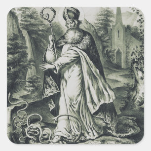 Saint Patrick Banishing Snakes Vintage Engraving A Square Sticker