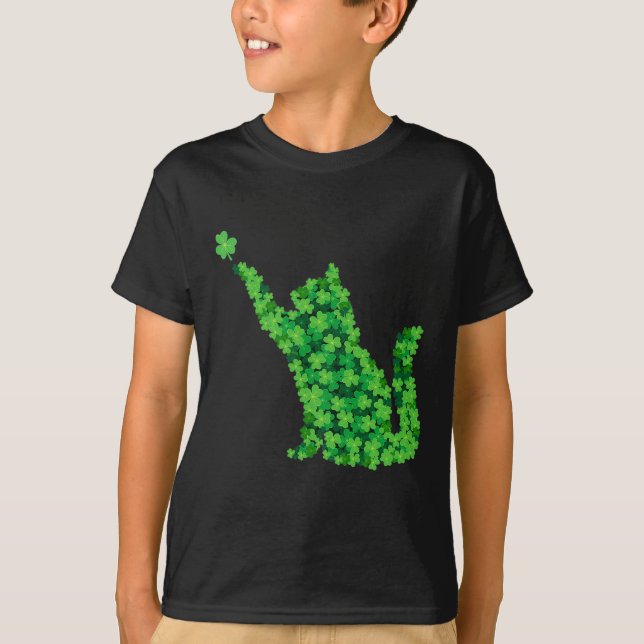Saint Patrick Day Shamrock Cat Lucky St Patricks D T-Shirt (Front)