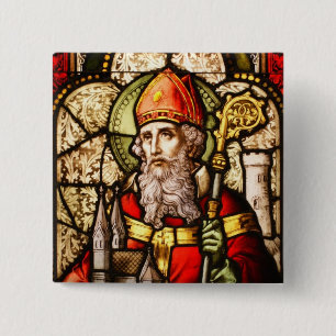 Saint Patrick Image on Stained Glass 15 Cm Square Badge