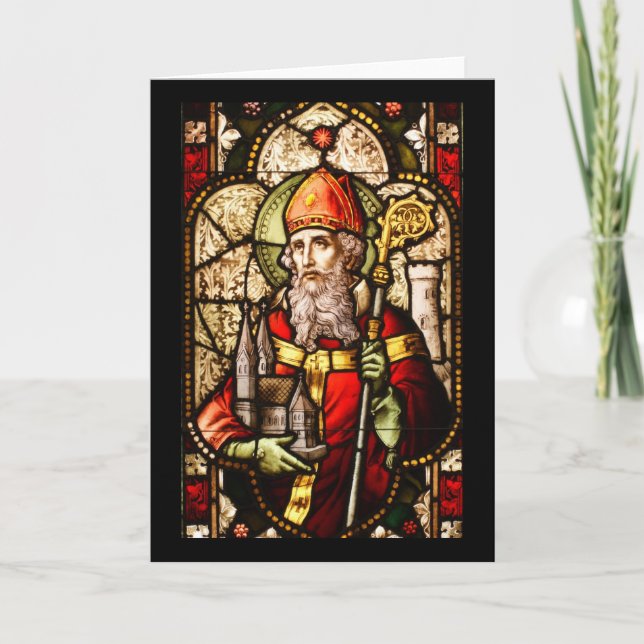 Saint Patrick Image on Stained Glass Holiday Card (Front)