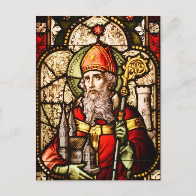Saint Patrick Image on Stained Glass Postcard (Front)