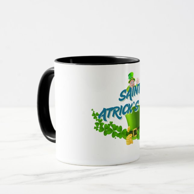Saint Patrick’s Day Shirt – Lucky Leprechaun Hat & Mug (Front Left)