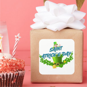 Saint Patrick’s Day Shirt – Lucky Leprechaun Hat & Square Sticker