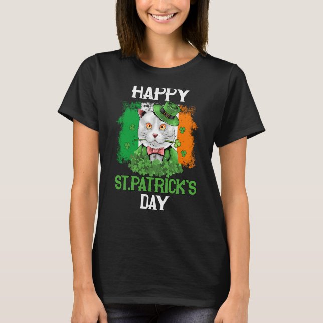 Saint Patricks Cat Costume Irish Kitten Ireland Fl T-Shirt (Front)