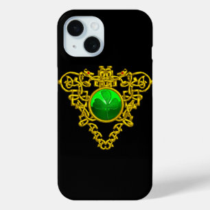 SAINT PATRICK'S CELTIC HEART SHAMROCK Gold Black iPhone 15 Case