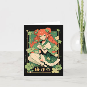 Saint Patricks Day Anime Girl Manga Green Kawaii C Card
