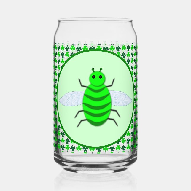 Saint Patricks Day Bee and Shamrocks Can Glass (Front)