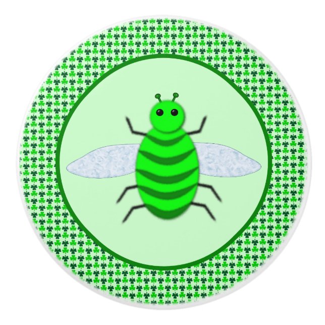 Saint Patricks Day Bee and Shamrocks Ceramic Knob (Front)