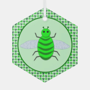 Saint Patricks Day Bee and Shamrocks Glass Tree Decoration