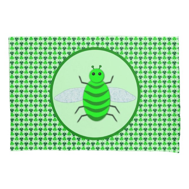 Saint Patricks Day Bee and Shamrocks Pillowcase (Front)