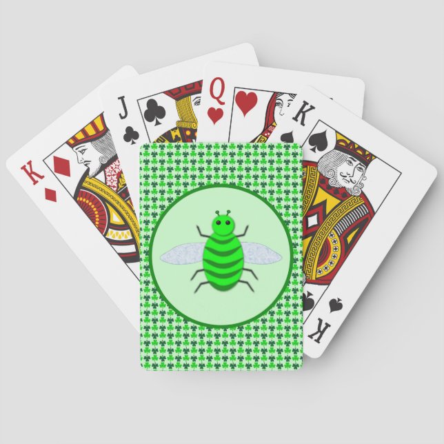 Saint Patricks Day Bee and Shamrocks Playing Cards (Back)