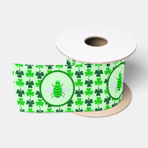 Saint Patricks Day Bee and Shamrocks Satin Ribbon