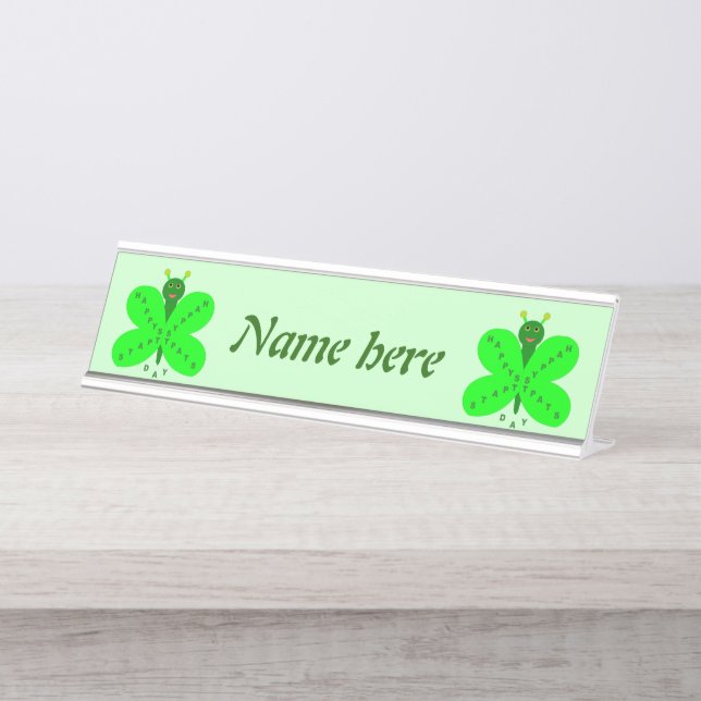 Saint Patricks Day Butterfly Personalised Desk Name Plate (Front)