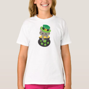 Saint Patrick's Day Cat, Clovers, Pot Of Gold T-Shirt