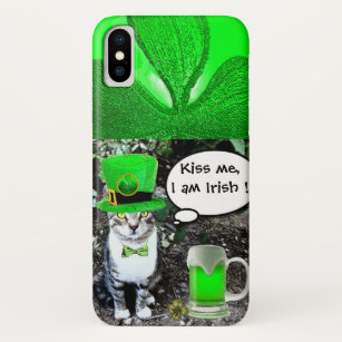 SAINT PATRICK'S DAY CAT WITH GREEN IRISH BEER iPhone XS CASE