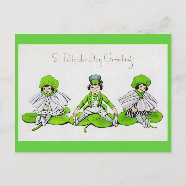 Saint Patrick's Day Children, Vintage Postcard (Front)