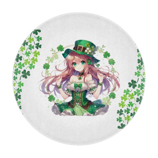 Saint Patrick's Day clover anime girl Cutting Board (Front)