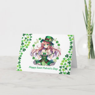 Saint Patrick's Day clover anime girl Holiday Card